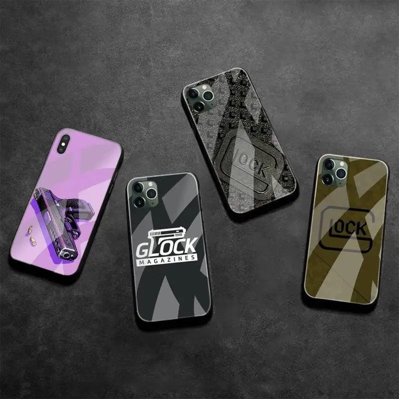 

Glock Handgun Phone Case Tempered Glass For iPhone 13 12 Mini 11 Pro XR XS MAX 8 X 7 Plus SE 2020 cover