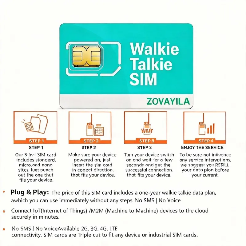 Фото SIM-карта для рации BQ-889, без контракта, Cat4 LTE, 3-в-1 SIM, 300 МБ/30 дней для глобальных радиостанций ZELLO, ZOVAGOLO OCEANIA №3