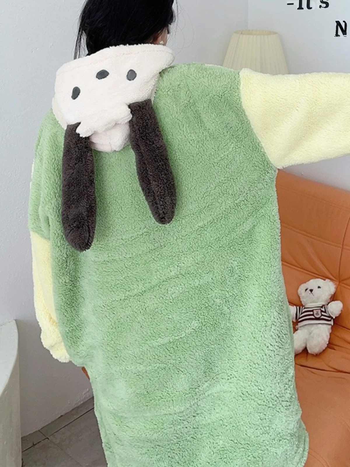 Pacha Dog Clownfish Cartoon One-Piece Pajamas Women Winter Cute Thickened Homewear Hood Coral Fleece Nightgown Nightdress