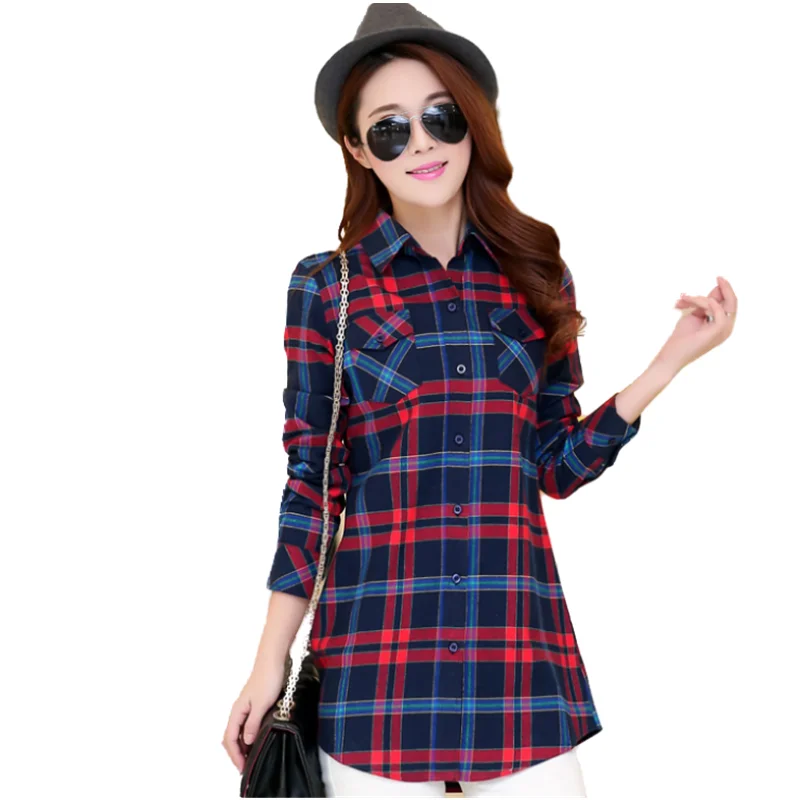 

Рубашка женская, хлопковая, в клетку, весна-осень