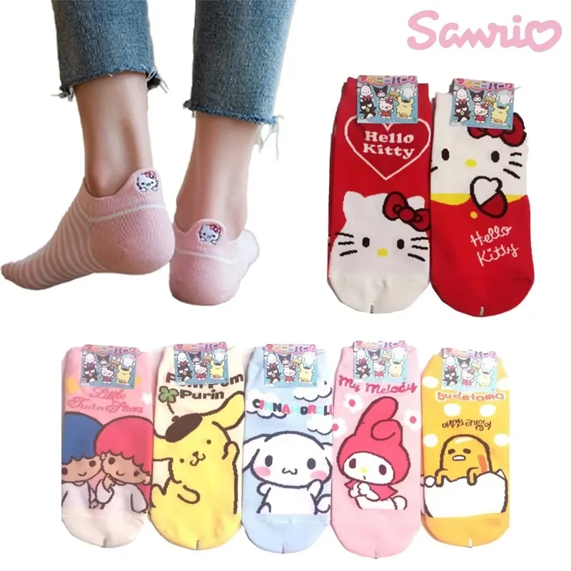 

Sanrio Kawaii Hello Kitty Cinnamoroll Cotton Socks Female Soft Cute Girl College Style Cartoon Kuromi Sports Mid Calf Socks Gift