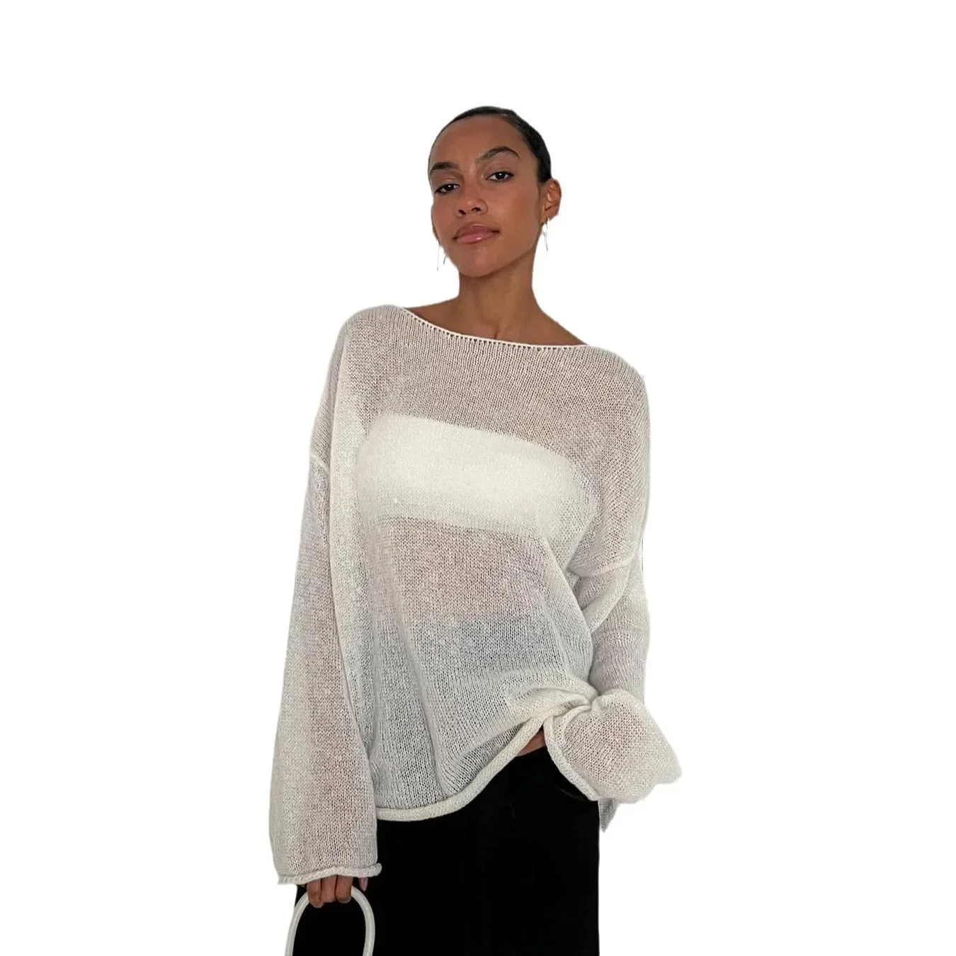 Минималистичная однотонная футболка с длинными рукавами элегантная сексуальная