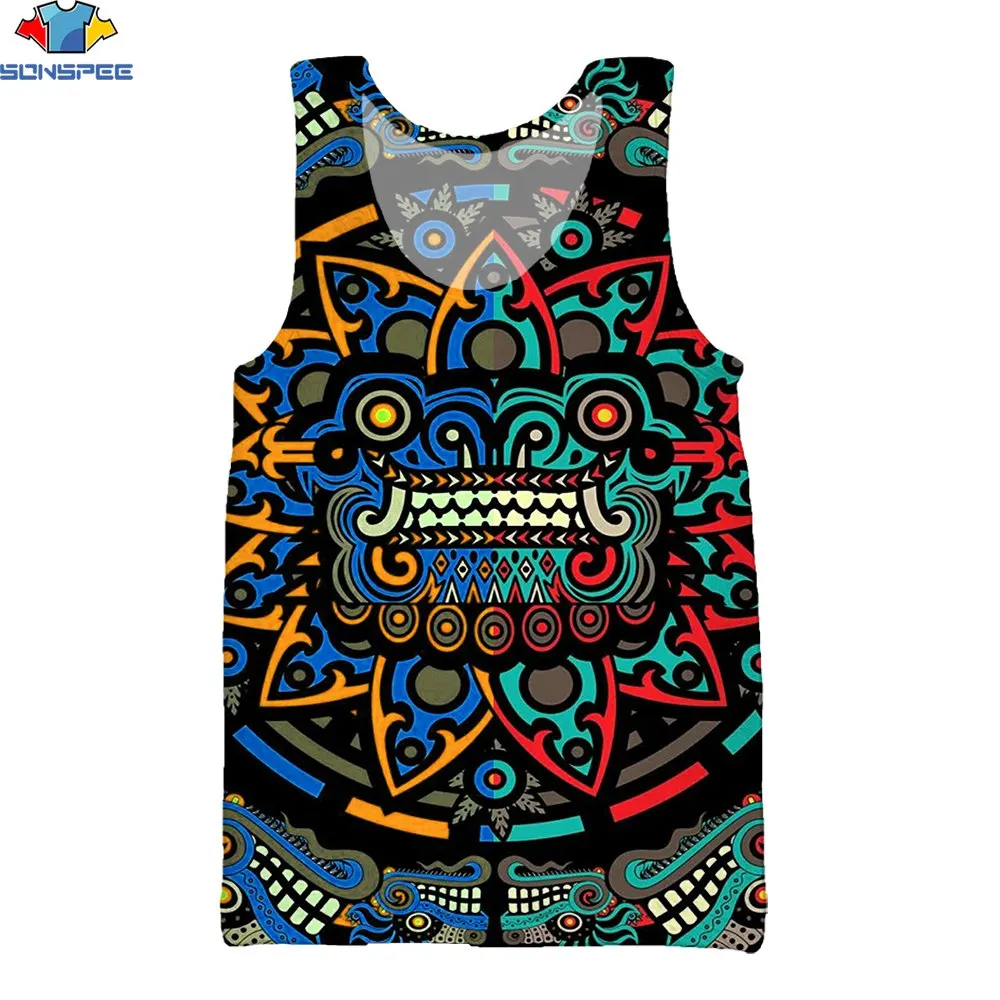 

SONSPEE 3D Print Summer Sports Men's Vest Retro Trend Harajuku Mysterious Graffiti Card Fitness Running Round Neck Cool Tank Top