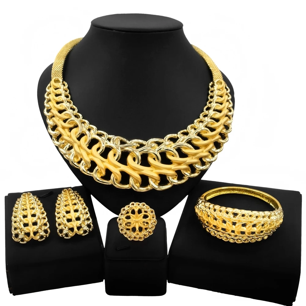 

Latest new arrivals Exquisite Brazilian big Large Wholesale Bridal Wedding party factory dubai gold plated Jewelry Set of four