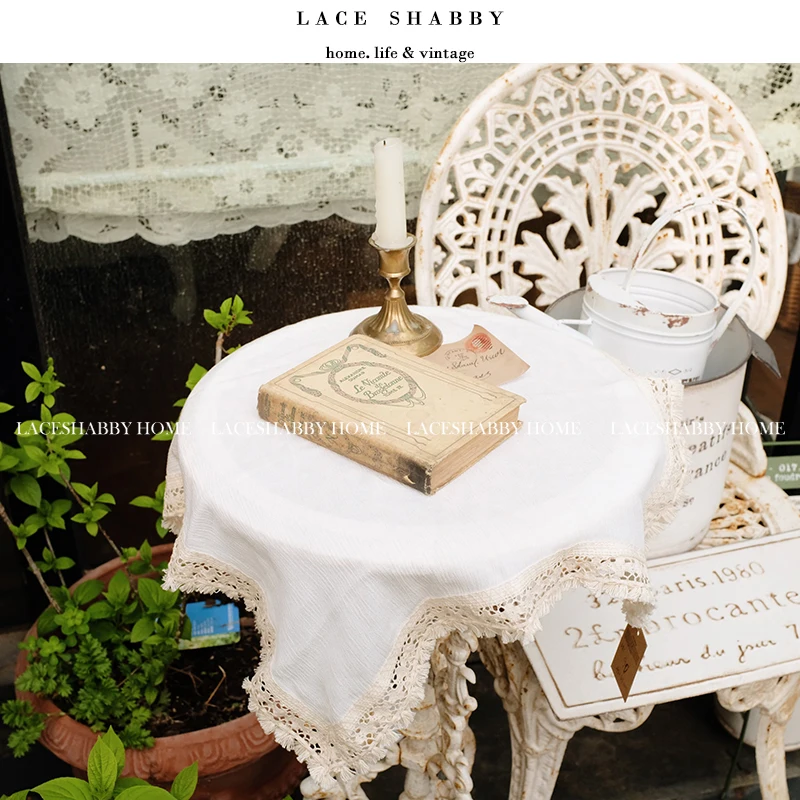 

Grid white pure cotton beige lace square tablecloth cover, table flag square towel
