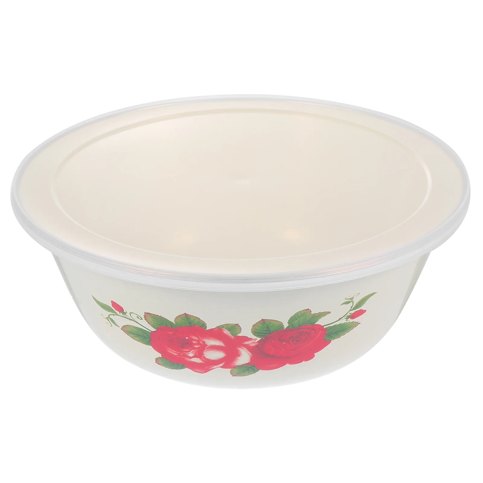 

Bowl Large Basin Grease Container Keeper Grease Enamelware Serving Bowl Salad Pasta Soup Bowls with Lid ( Beige )