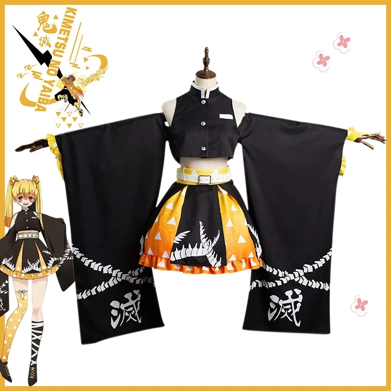 

Adult Anime Demon Sayler Zenitsu Cosplay Costume Girl Zenitsu Agatsuma Maid Ouffit Halloween Female Party Clothes