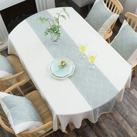 tablecloth oval 135cm geometric knitted soft table cover with lace linen blend modern style simple farmhouse ellipse table cloth