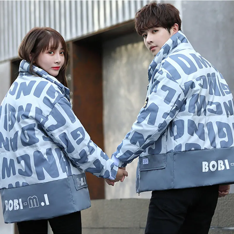 White duck down men's 2022 new stand-up collar coat thickened warm couple down jacket alphabet graffiti down jacket coats