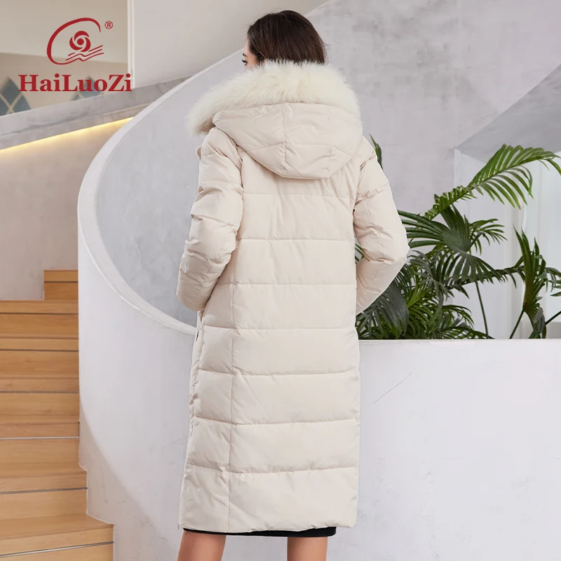 HaiLuoZi 2023 женское зимнее пальто длинное утепленное воротник из искусственного