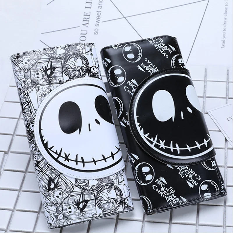 

Cartoon Wallet Skull Boy and Girl Wallet Long Buckle Wallet PU Leather Fashion Clutch Bag Black and White Fashion Women's Bag