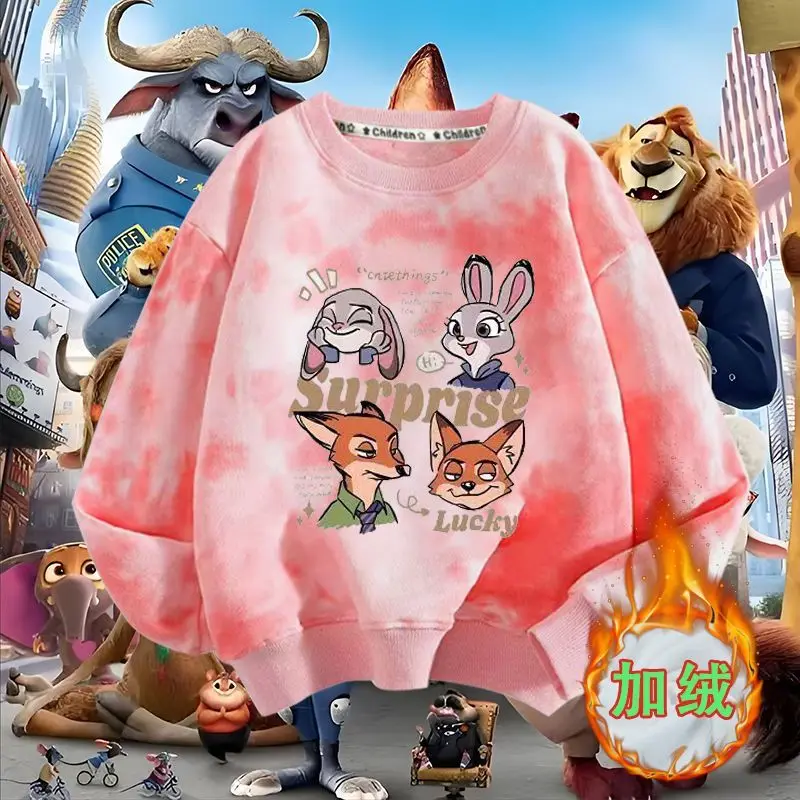 Фото Весенняя детская одежда для мальчиков и девочек, толстовка с принтом Disney Zootopia 2, Джуди Хоппс, Ник Вайлд, топ, детский пуловер с героями мультфильмов №2