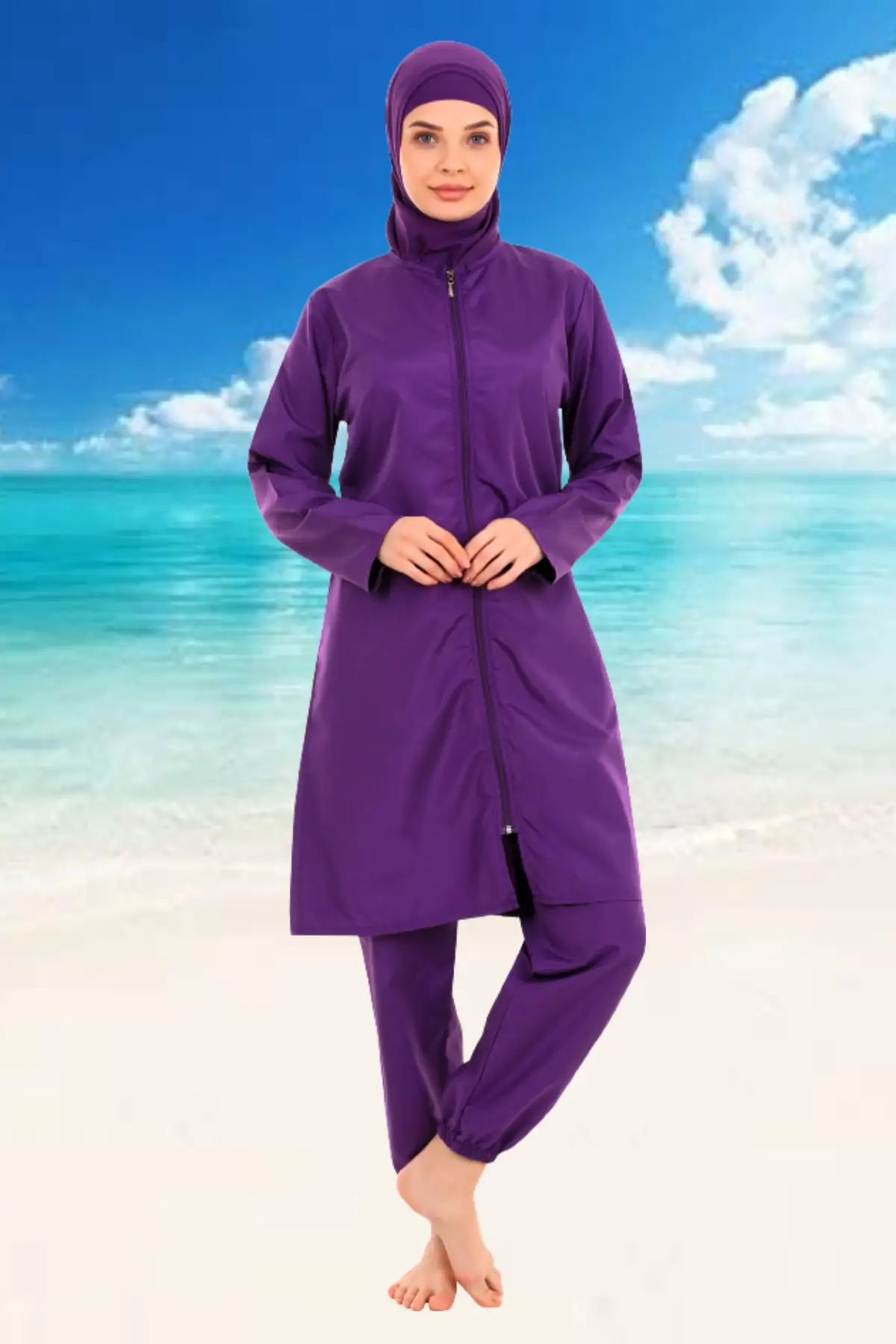 

Muslim Burkinis Full Cover Purple Swimwear fashion Summer Clothing Hijab Sport Swimsuit Islamic Full Cover