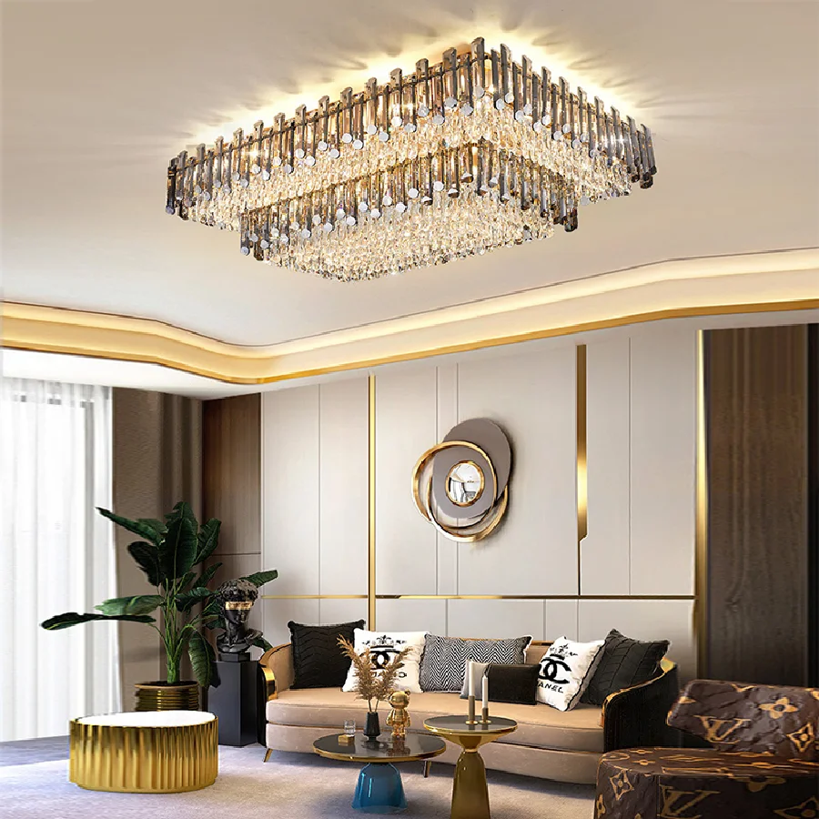 

Square Dimmable LED Ceiling Light Luxury Smoky Grey Crystal Ceiling Lamps New To The Season Lustre Lamparas De Techo