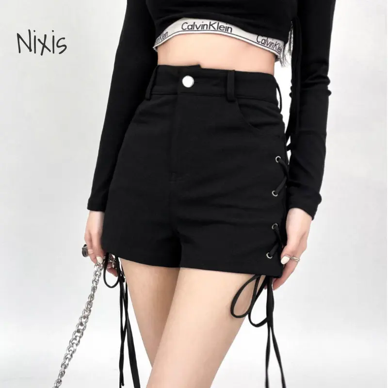 Summer Bandage Sexy Shorts Women Streetwear Gothic Mini High Waist Lace Up Casual Tight Black Goth Club Fashion Y2k Hot Pants