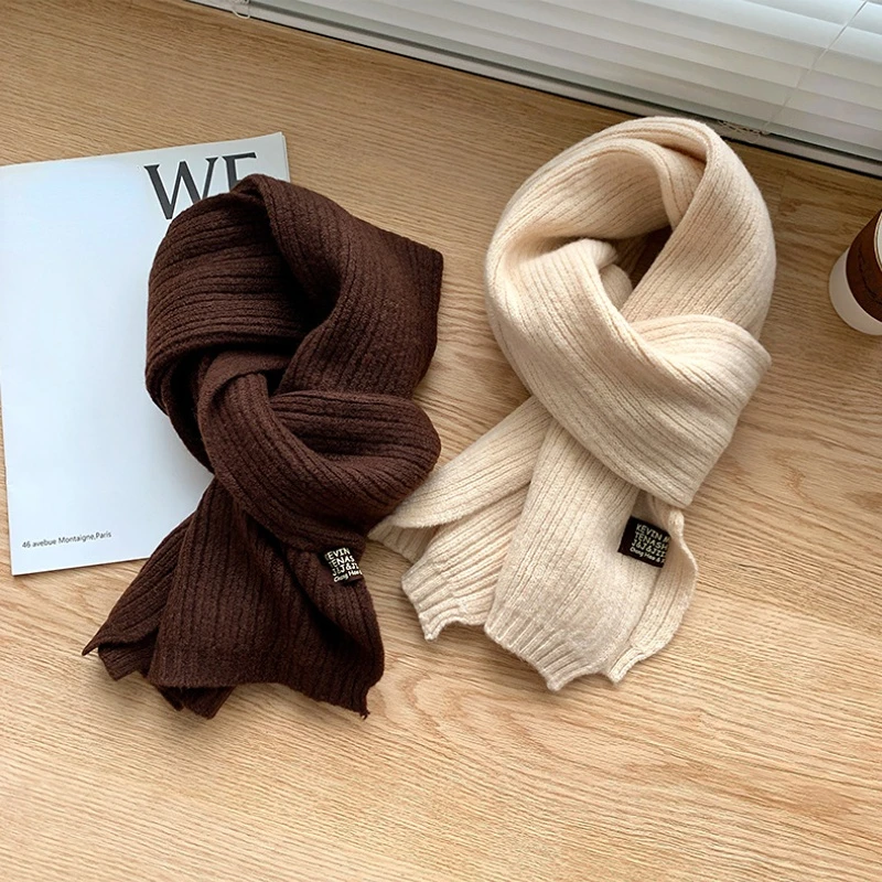 

Вязаный шарф в Корейском стиле для женщин, зимний эластичный однотонный шерстяной шейный платок для девочек, мягкие дорожные палантины, фуляр, модная одежда 2023