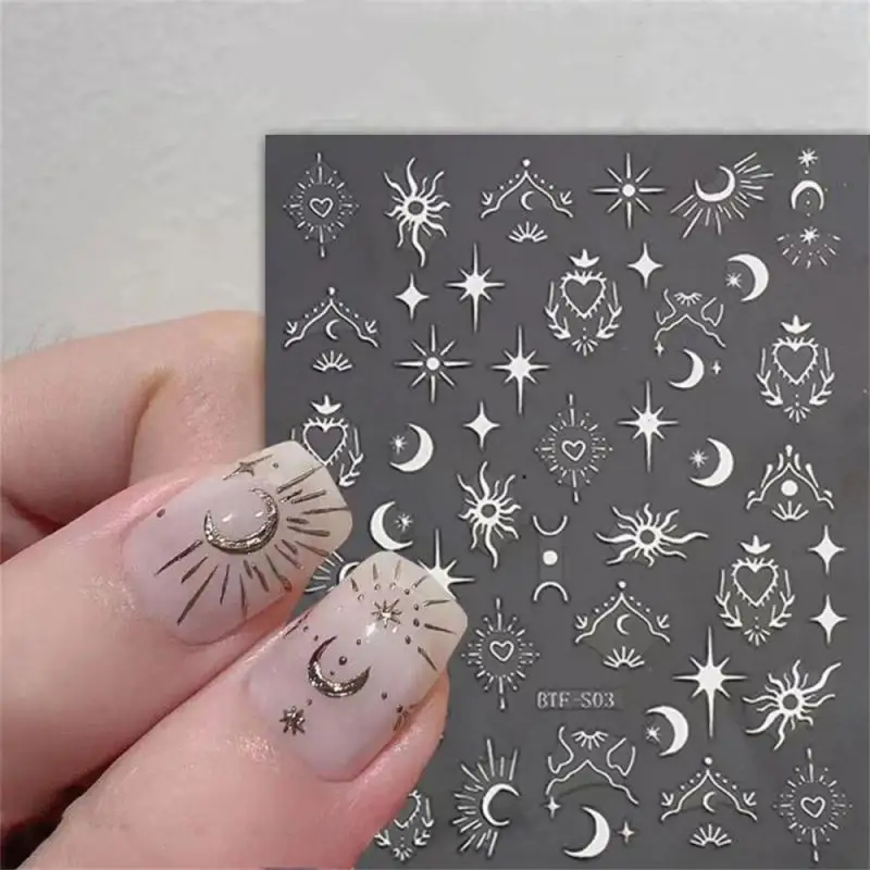 Бронзирующие наклейки в форме сердца для ногтей золотистые серебристые лазерные