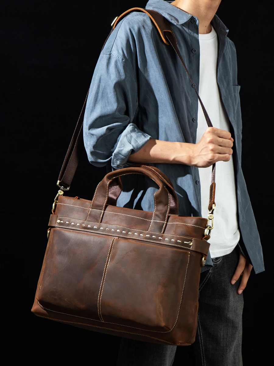Портфель мужской из воловьей кожи саквояж кросс-боди в стиле ретро