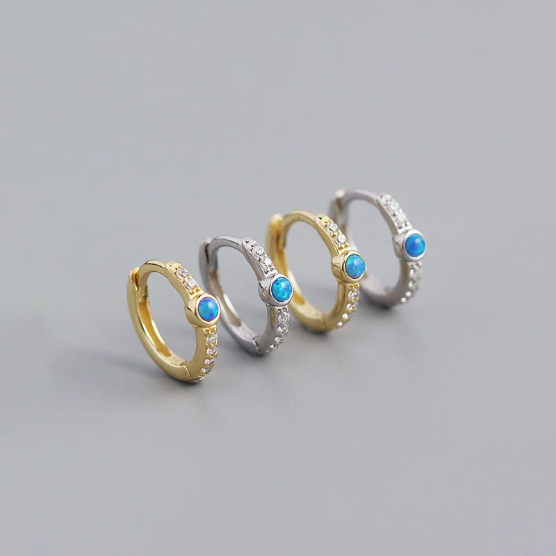 

Blue Opal Hoop Earrings For Women 925 Sterling Silver Minimalist Huggie Earing Party 2022 Trend Wedding Accessories Fine Jewelry