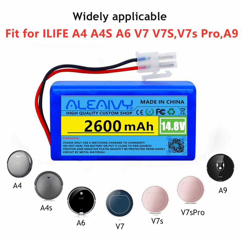 

14.8V 2600mah For ILIFE Li-lion Battery For A4s, A7, V7s Plus, V55 Pro, W400, A9s ,PX-B020 Robot Vacuum Cleaner 14.4v Batteries