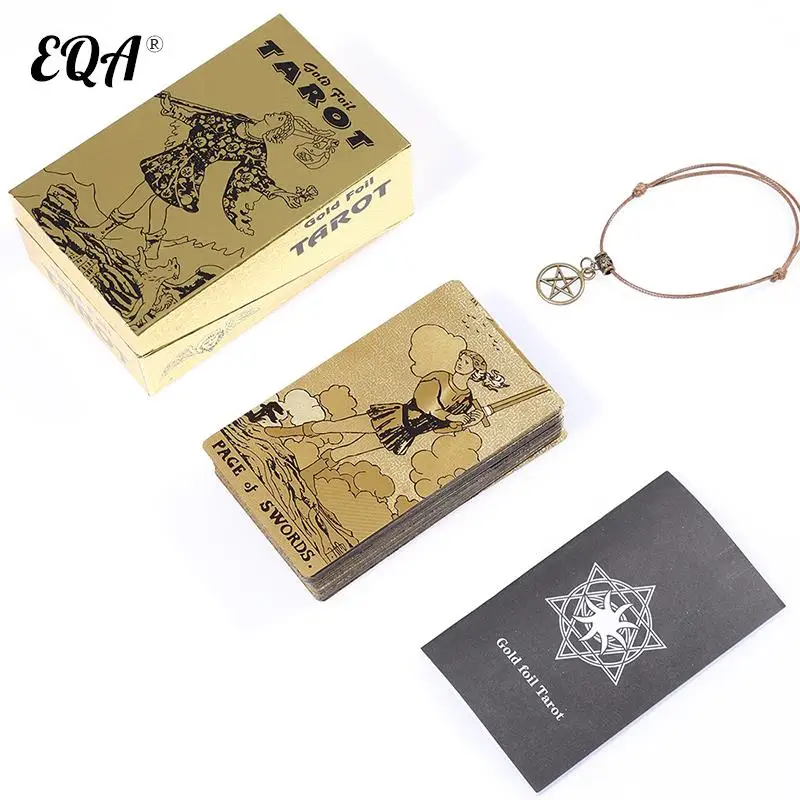 

80pcs Luxury Gold Foil Tarot Card Hot Stamping PVC Waterproof Wear-resistant Board Game Solitaire Divination Tarot Cards Gift