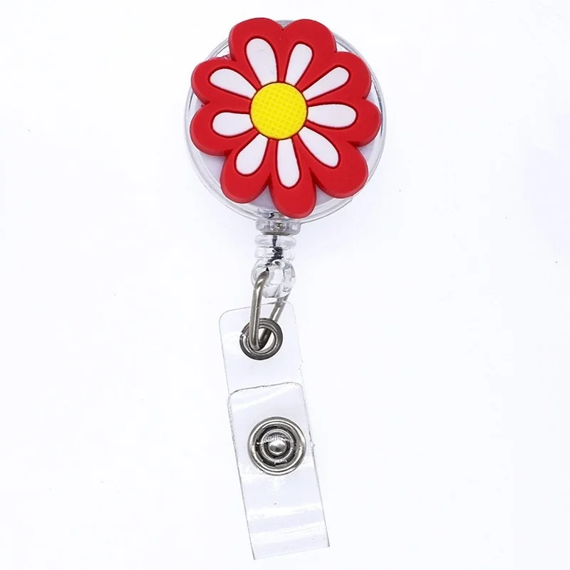 

Small Flower Chest Pocket ID Tag Badge Holder Reel Retractable Easy Pull Work Card Clip Lanyard for Women Staff Nurse