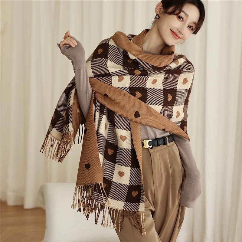 

Thick Plaid Cashmere Scarf Winter Luxury Scarves Women Warm Tassels Shawls Fashion Wraps Pashmina Gift