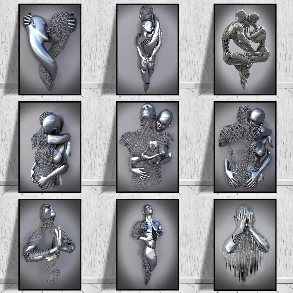 

Абстрактная 3D мертальная печать для пар, поцелуи, Картина на холсте, модная Любовь, скандинавский настенный постер, картины для украшения го...