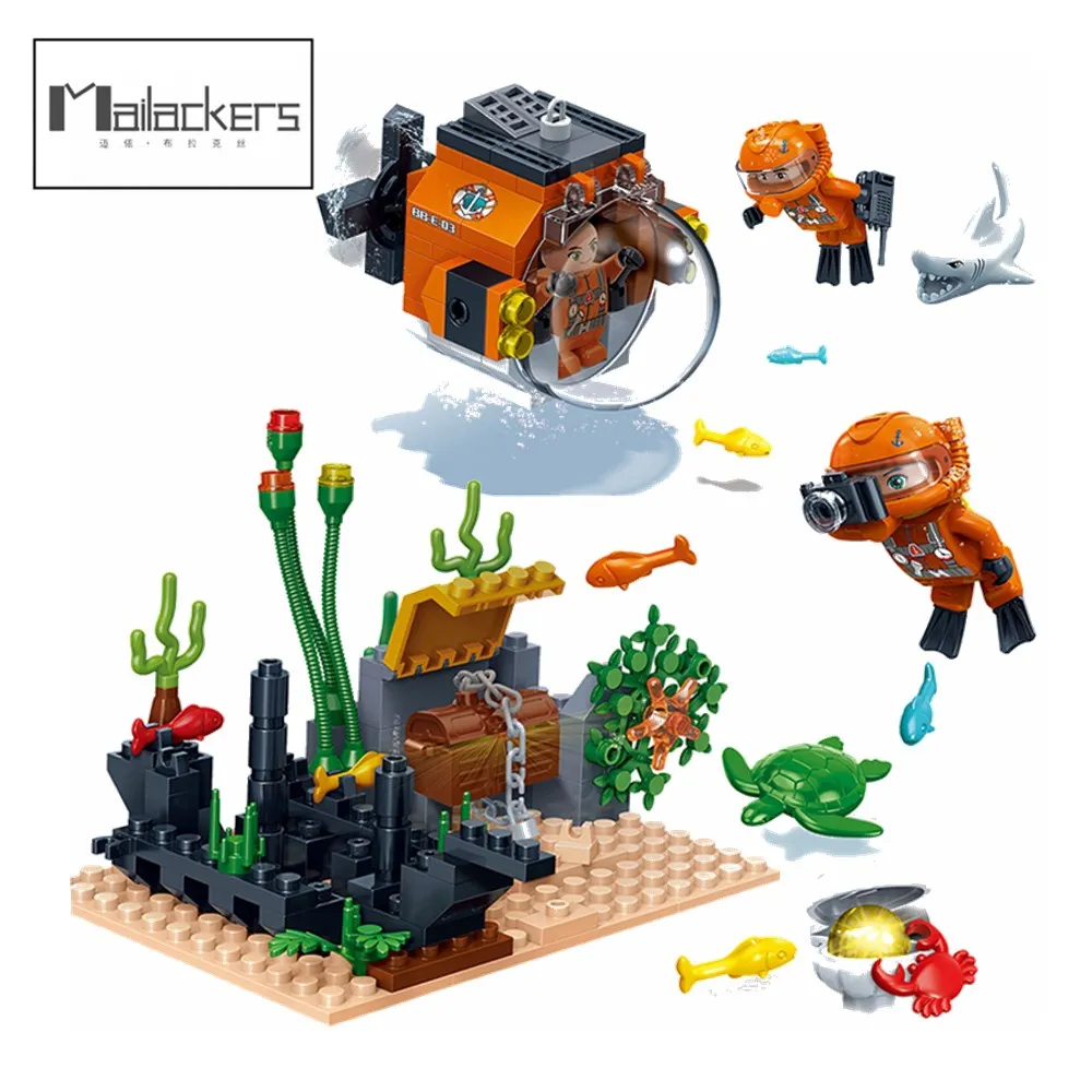 

Друзья идеи океан Приключения глубоководная подводная лодка корабль коралловый риф сокровища сцены с акулами черепаха животные строитель...