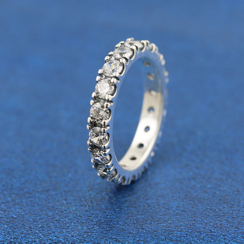 

925 Sterling Silver Sparkling Row Eternity Ring with Clear Cz Fashion Pandora Style Jewelry Ring For Women