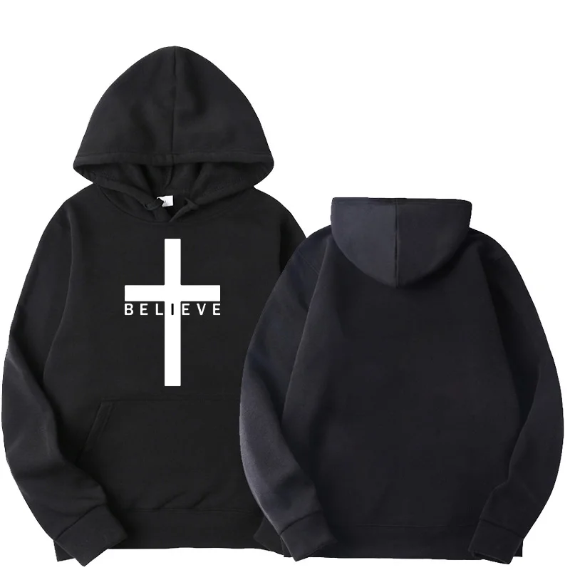 

Men's Believe Cross Printed Hoodies Man Sports Design Drawstring Hoodie Tops Harajuku Spring Autumn Hooded Streetwear Sportwear