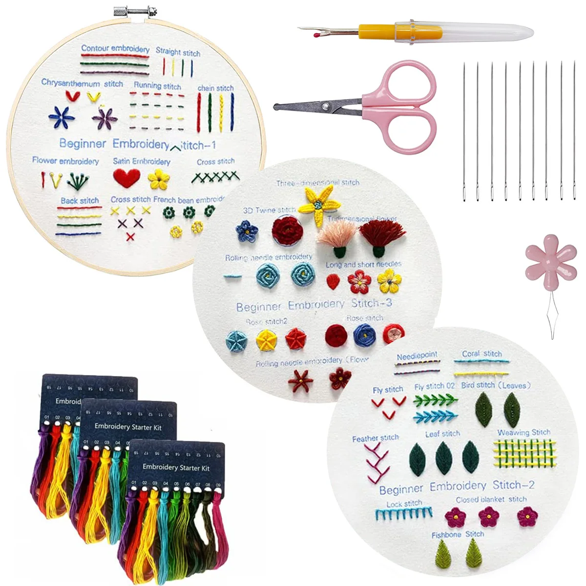 

DIY Embroidery Stitch Practice kit Handmade Embroidery Starter Kit to Learn 30 Different Stitches Hand Stitch Embroidery Skill