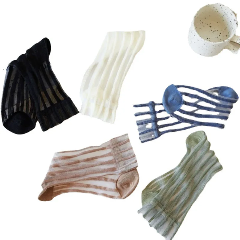 Women's Mid-Calf Ultra-Thin Transparent Socks Vertical Stripes Summer Breathable Cool
