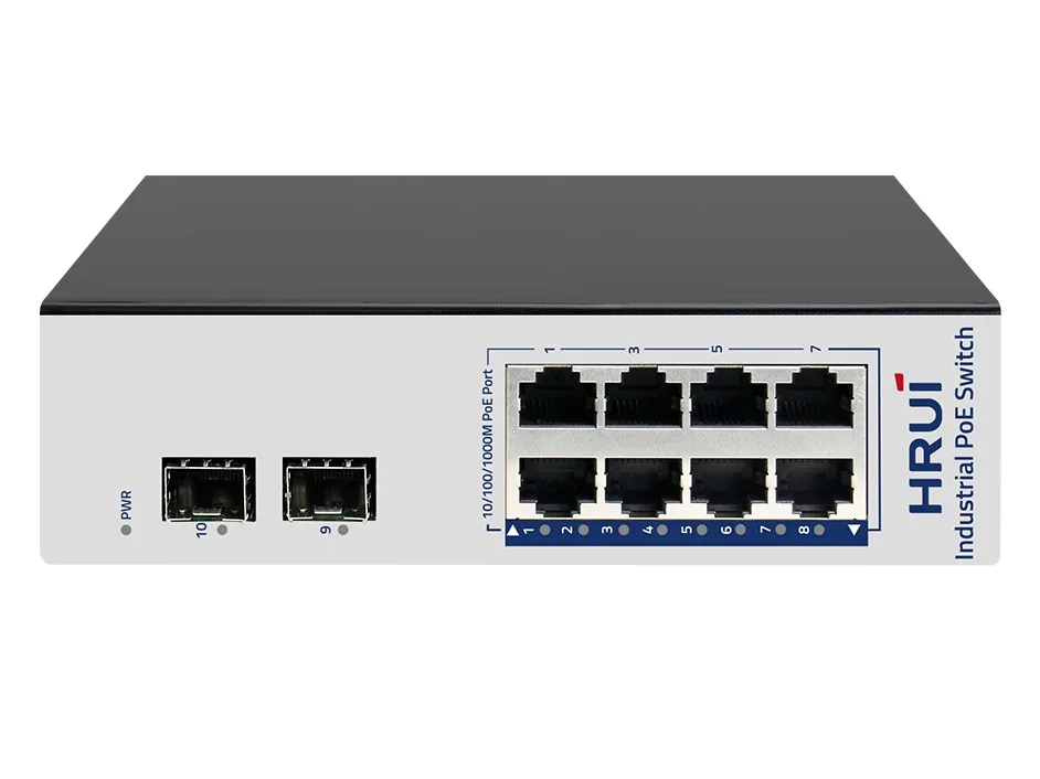 

HRUI Highly Flexible 8 PoE Ports Gigabit Switch 20 Gbps 2 Uplink Ports Industrial Network Switch