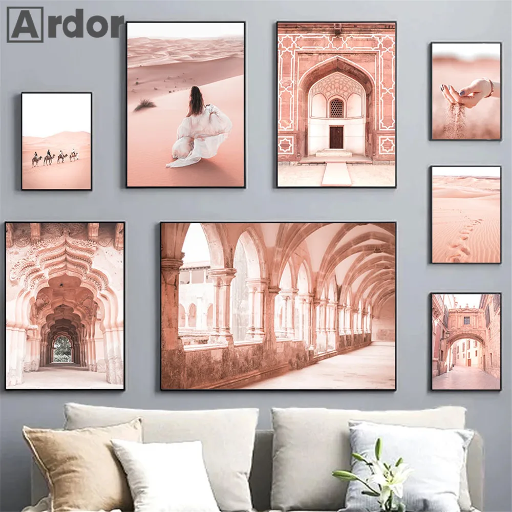 

Desert Woman Camel Poster Morocco Door Canvas Art Painting Architecture Scenery Prints Nordic Wall Pictures Living Room Decor