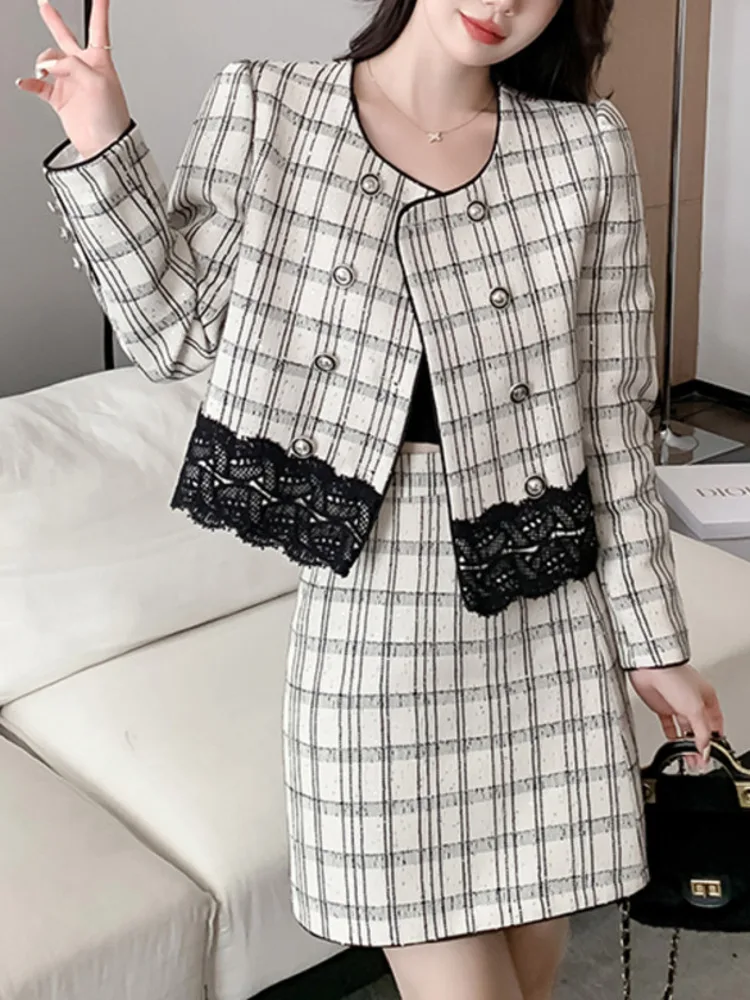 

Осенне-зимний темпераментный женский костюм знаменитости в Королевском Стиле с небольшим запахом, комплект из двух предметов, юбка для женщин