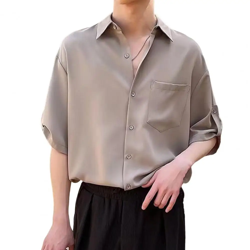 

Trendy Work Shirt Comfortable Causal Shirt Front Pocket Korean Fashion Loose Drape Shirt Dress Up