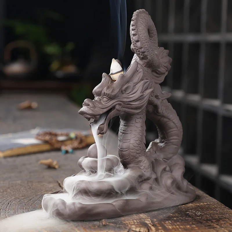 

Purple Clay Smoke Backflow Incense Burner Home Decoration Creative Large Chinese Dragon Reflux Waterfall Aroma Furnace