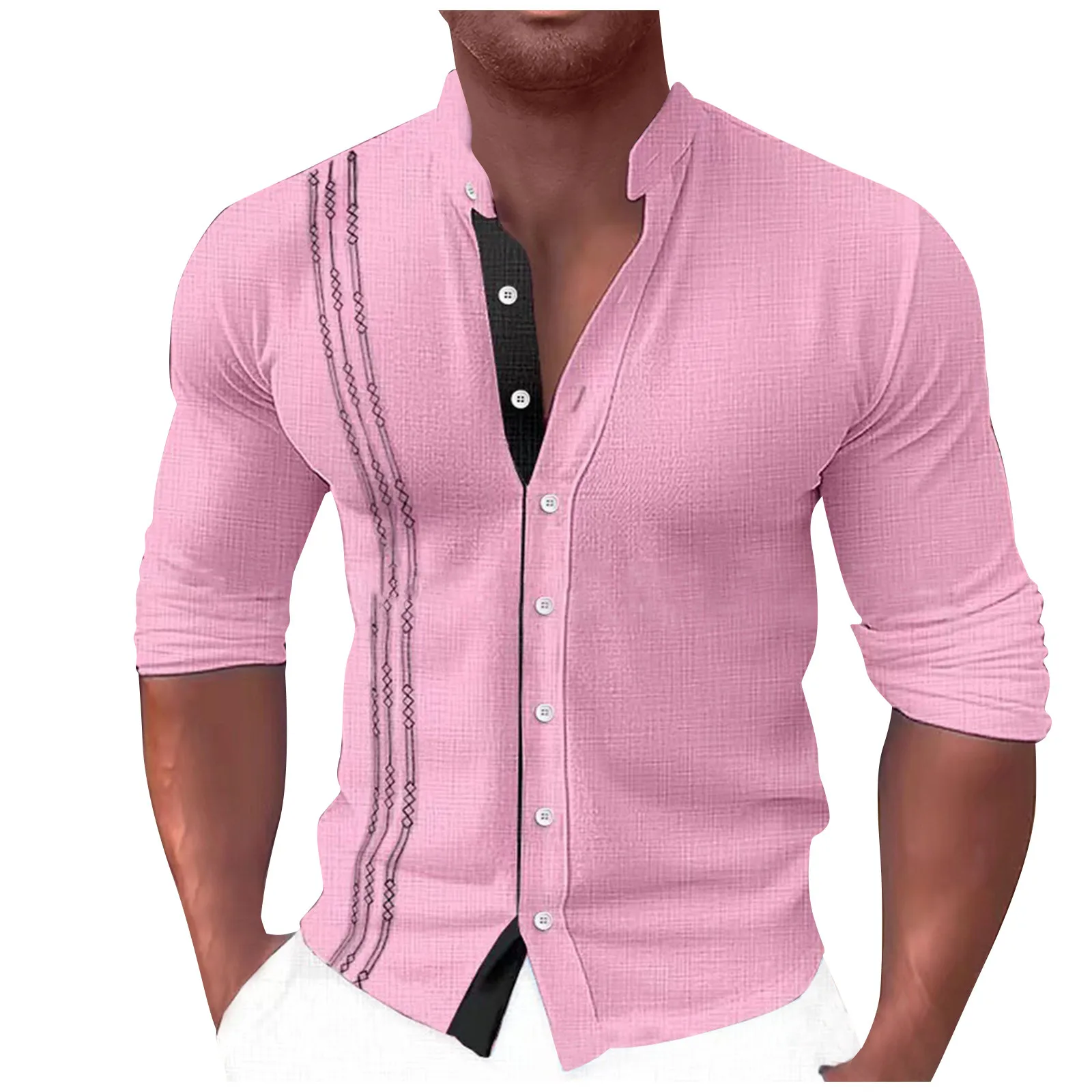 

male shirts 2023 New Men's cotton Linen Long Sleeve Breathable Shirt printing Casual Basic Cotton Linen Shirt Tops