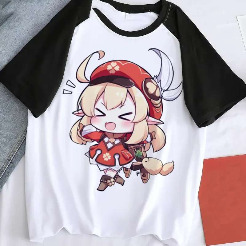 

Футболки с 3D принтом игры Genshin impact, Детская черно-белая Повседневная модная футболка большого размера с круглым вырезом, детские футболки