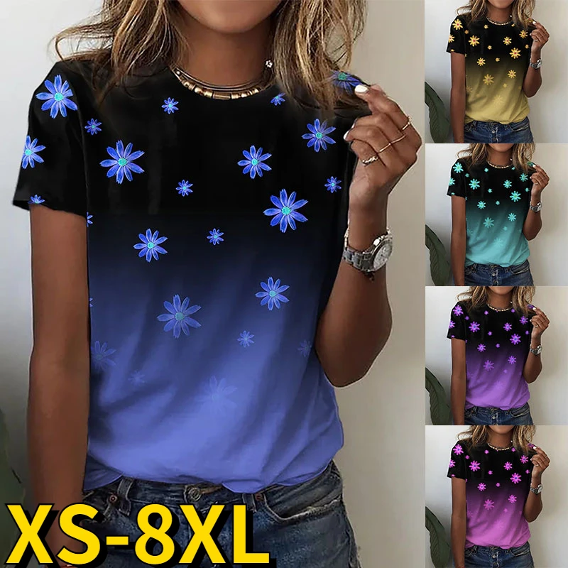 

Женская футболка с круглым вырезом, коротким рукавом и цветочным принтом