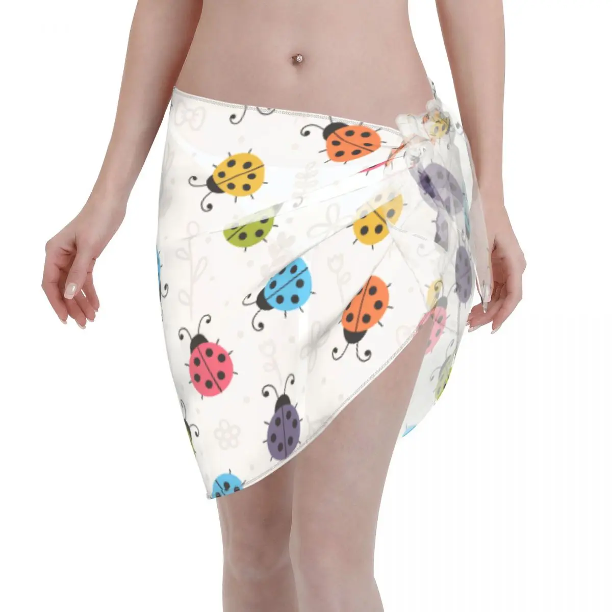

Women Chiffon Swimwear Pareo Scarf Ladybug Beach Cover Up Wrap Kaftan Sarong Skirt Ladybird Beach Wear Swimsuits Bikini Cover Up