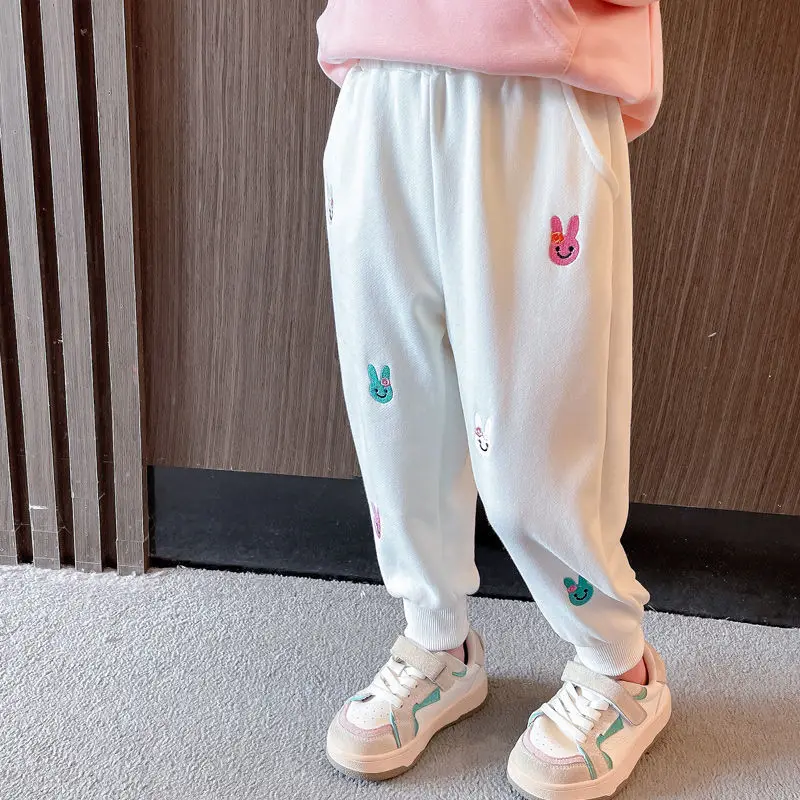 2022 New Pants for Kids Spring Autumn Trousers Enfant Garcon Kids Fashion Print Rabbit Gray Pants Baby Girls Boys Pants 12M-5T