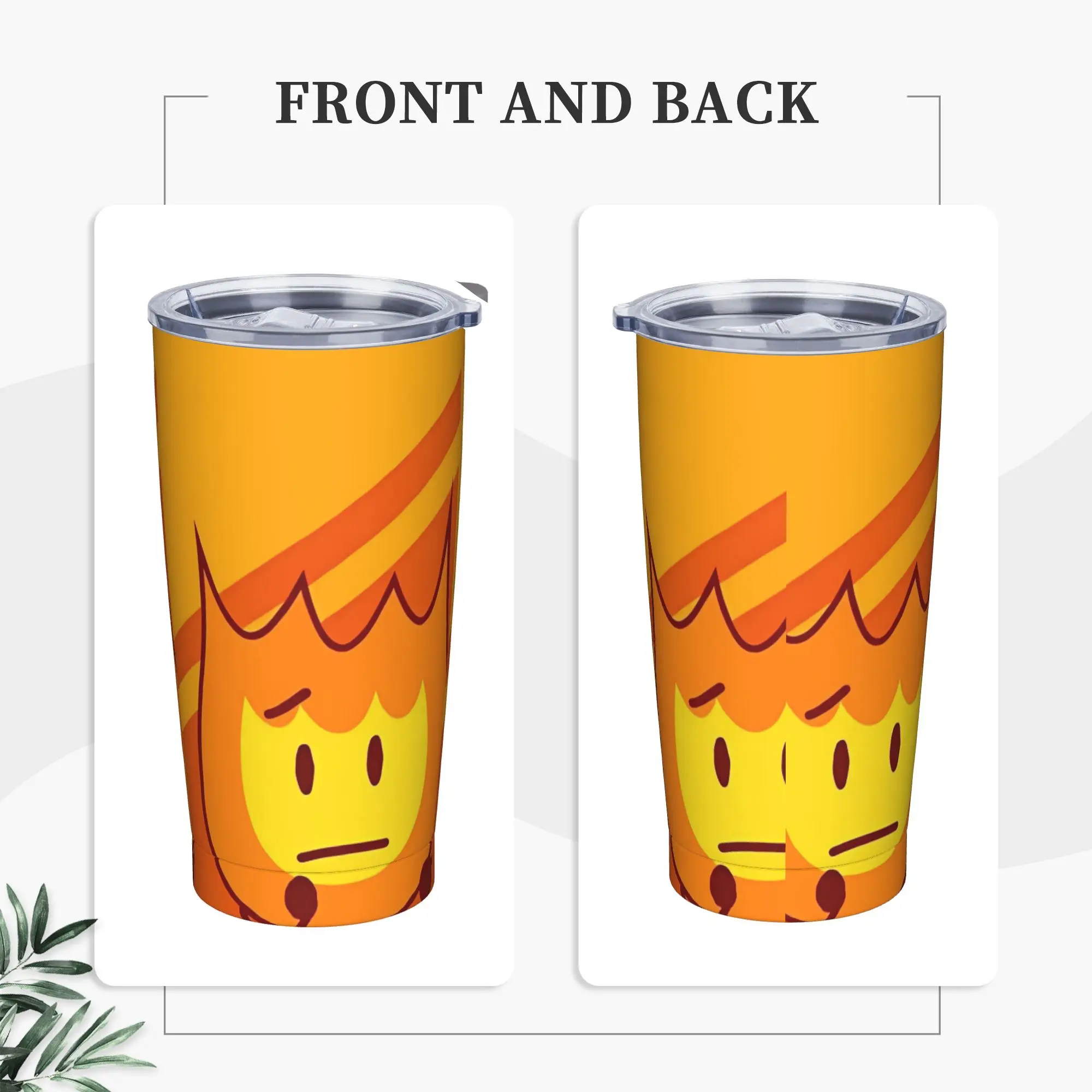 Фото Термокружка Bfdings Firey Cartoon Orange с вакуумной изоляцией, с крышкой и соломинкой, для смузи, чая, горячих и холодных напитков, 20 унций №2