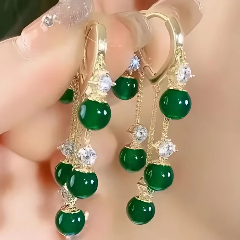 

Accessories for Women Emerald Cat Eye Stone Tassel Earrings for Women Wedding Party Anniversary Gift Jewelry Pendientes