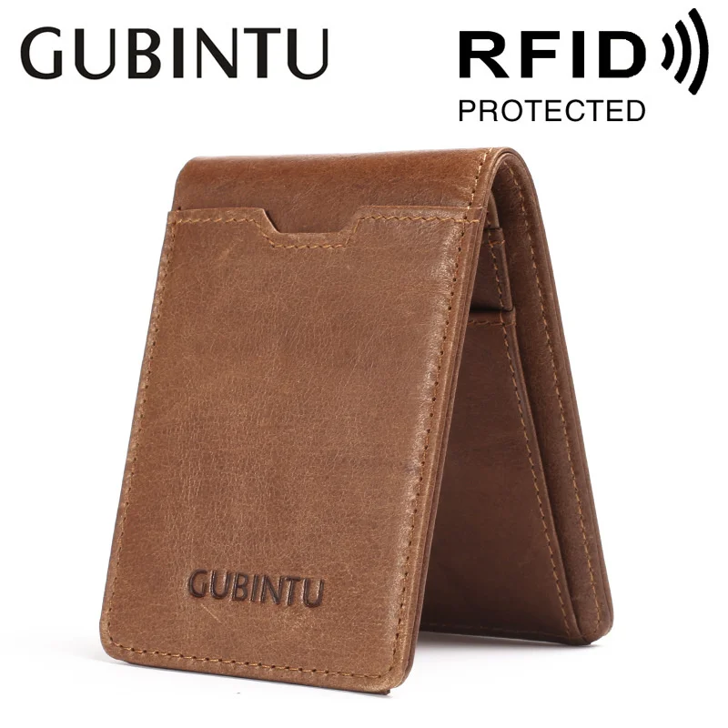 

Slim Leather ID/Credit Card Holder Bifold Front Pocket Wallet with RFID Blocking Business Card Holder Genuine Leather
