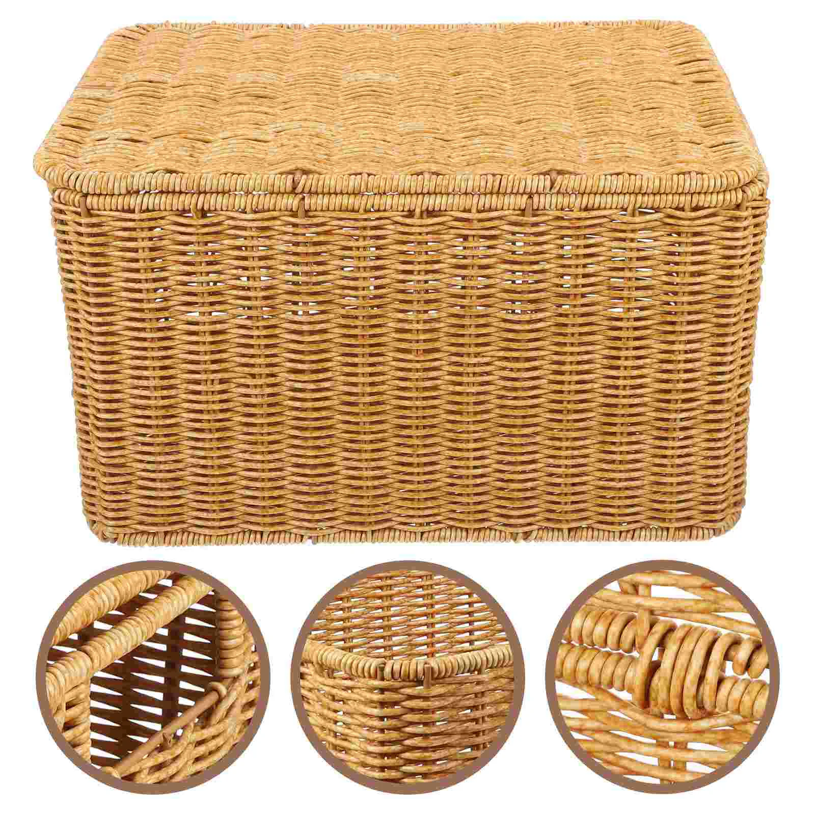 

Woven Storage Basket Lid Shelf Baskets Clothing Cover Sundry Receiving Pp Rattan Bedroom Clothes Organizer Kids Hamper Ratan