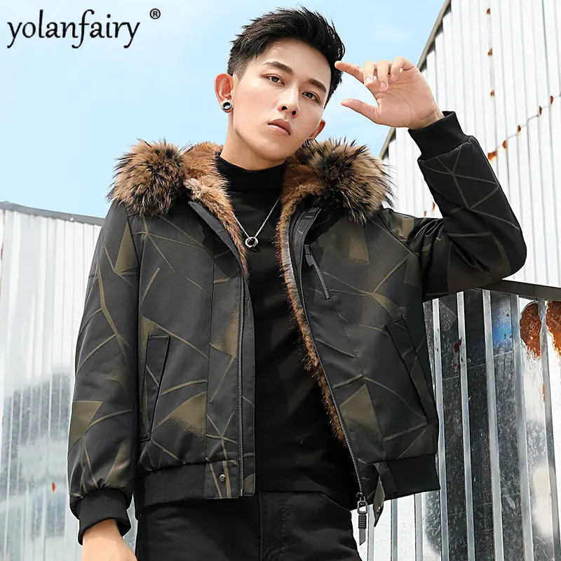 YOLANFAIRY 2022 Trend Winter Jacket Men’s Parka Men Real Fur Coat Short Green Root Whole Mink Fur Liner Parka куртка мужская FCY