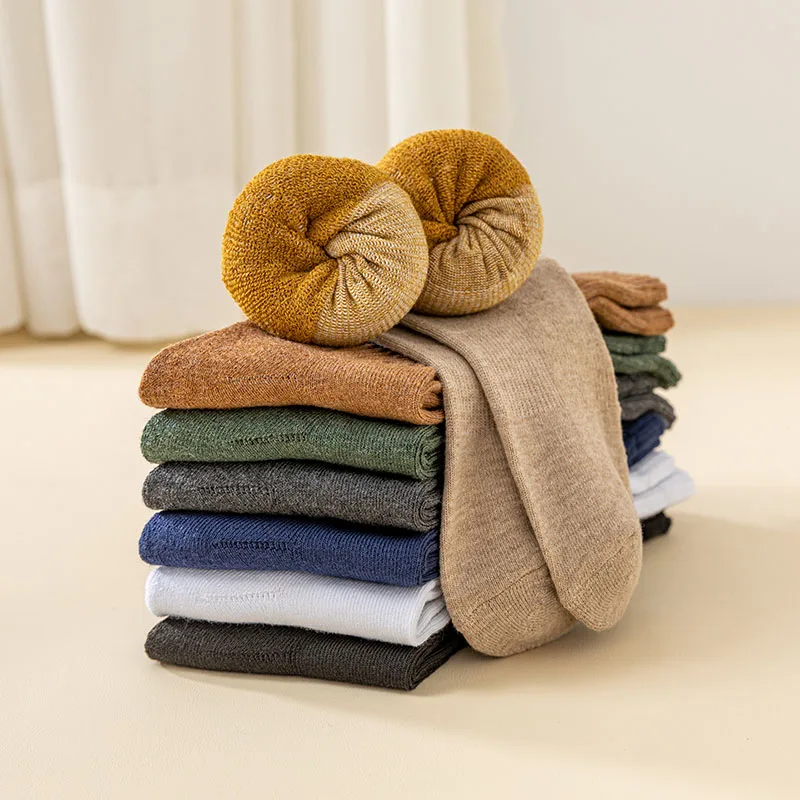 Winter Pure Cotton Men's Socks Harajuku Retro Thick Warm Fashion Casual Large Size Business Long Socks 5 Pair