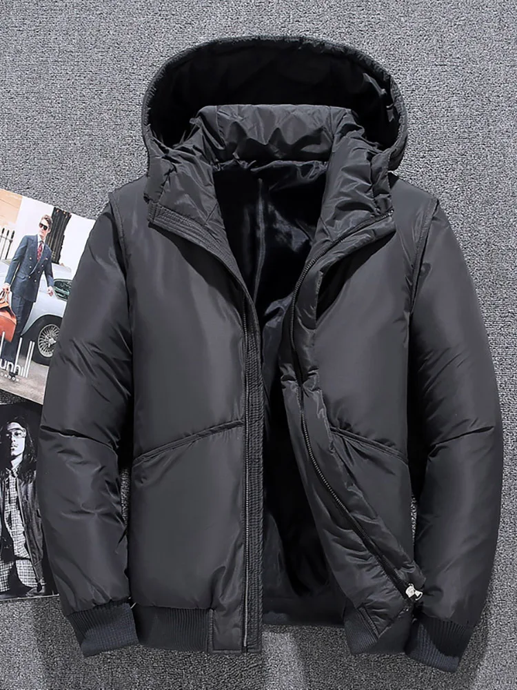 Winter Warm Men Jacket Coat Casual Autumn Stand Collar Puffer Thick Hat White Duck Parka Male Men's Winter Down Jacket With Hood
